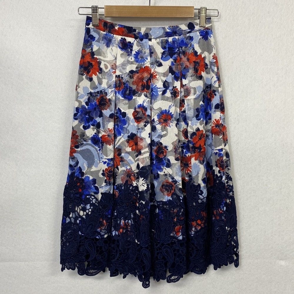 Antonio Melani Women 0 Skirt Multicolor Floral Lace Trim Midi Formal A-Line
